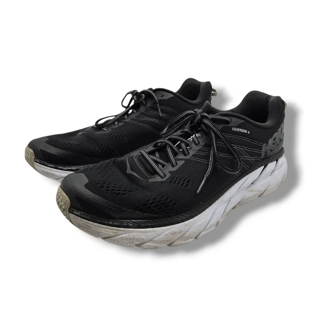Hoka One One Clifton 6 Sneakers Mens‎ 12 Black White Running Shoes